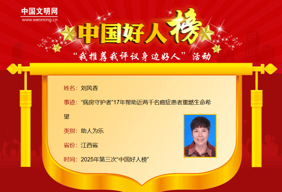 2025年第三次“中国好人榜”发布，南昌刘风香上榜！