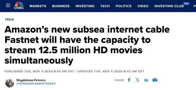 亚马逊启动Fastnet跨大西洋海底光缆项目<strong></p>
<p>破币兑换标准</strong>，每秒可传1250万部高清电影